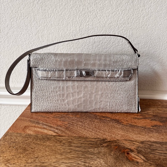 None Handbags - LEATHER INSIDE & OUT Gray Emboss Croc 27 Long KL Shoulder Bag Convertible S7